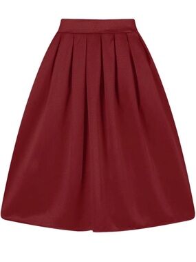 Women’s High-Waist Pleated Midi Skirt - Burgundy